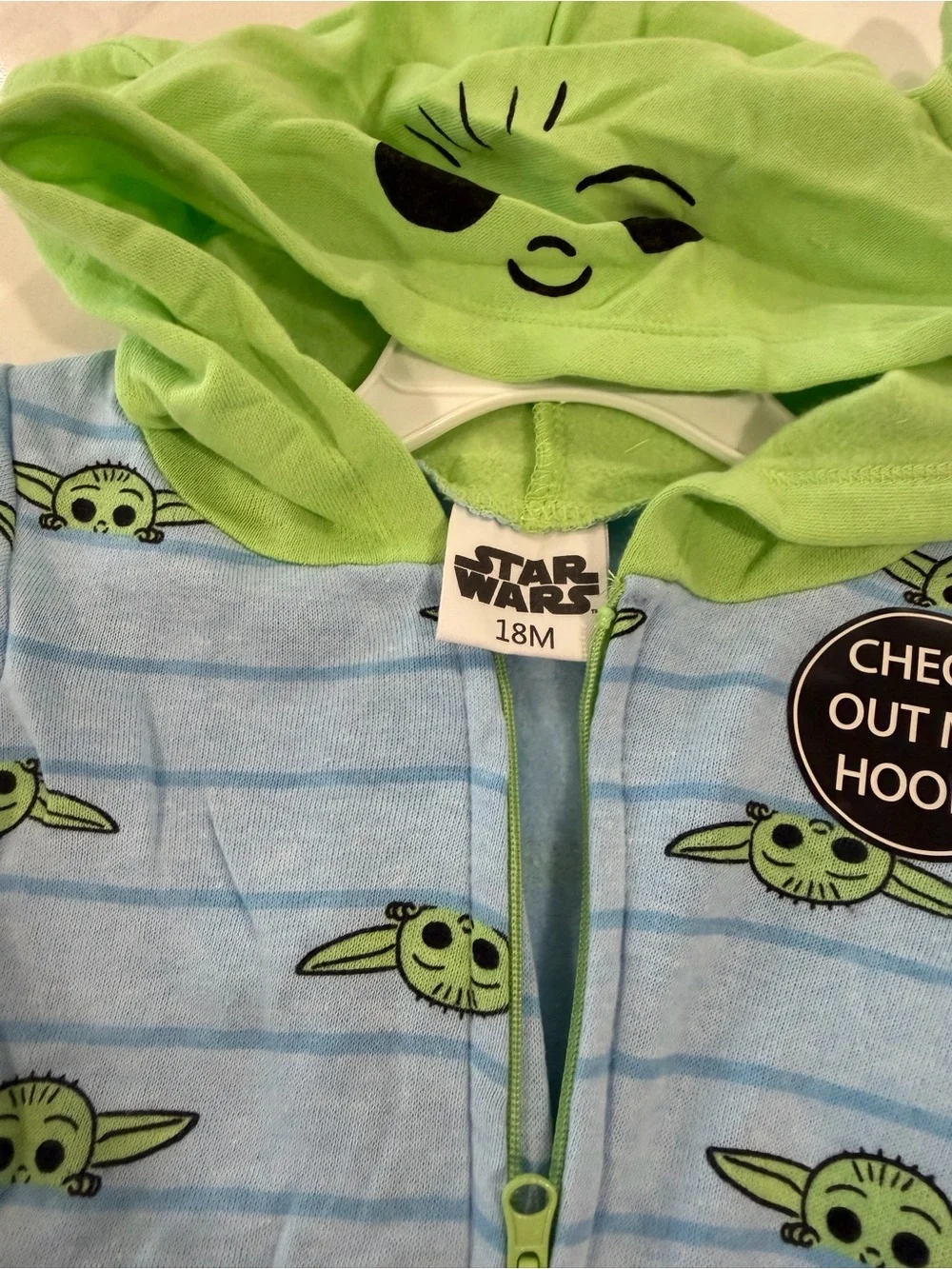 Star Wars Baby One-Piece Footie in Light Blue and Lime Green - The Child Print